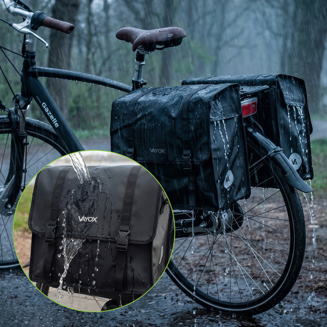 Geantă dublă de bicicletă din PVC pentru portbagaj, cu mâner, neagră, 40 L, VA0446, Vayox