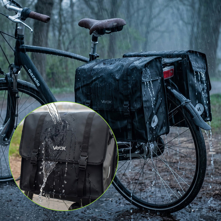 Geantă dublă de bicicletă din PVC pentru portbagaj, cu mâner, neagră, 40 L, VA0446, Vayox