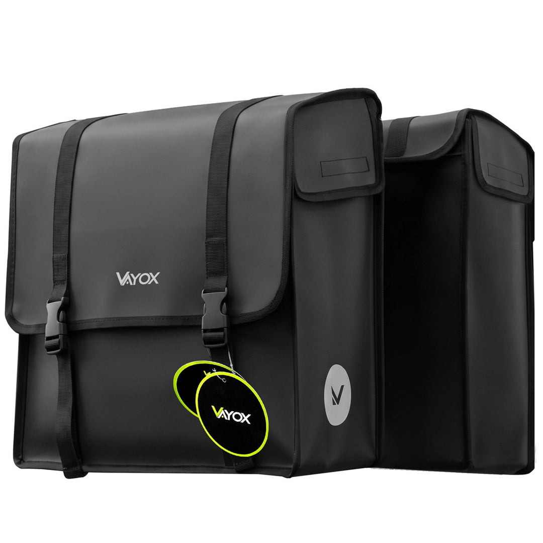 Geantă dublă de bicicletă din PVC pentru portbagaj, cu mâner, neagră, 40 L, VA0446, Vayox