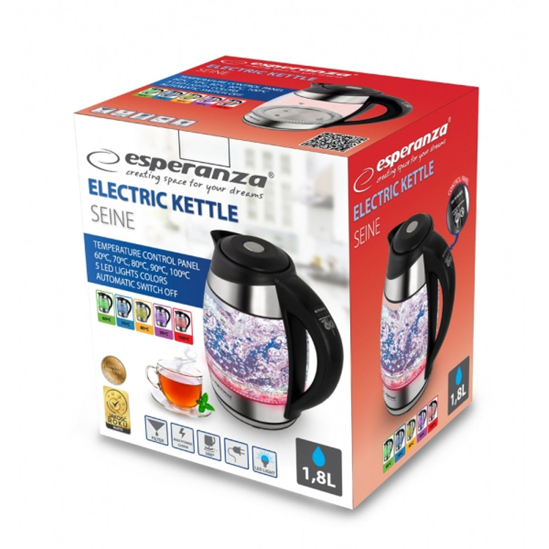 Ceainic electric, din sticlă, cu LED și termostat, 1,8 l, Esperanza