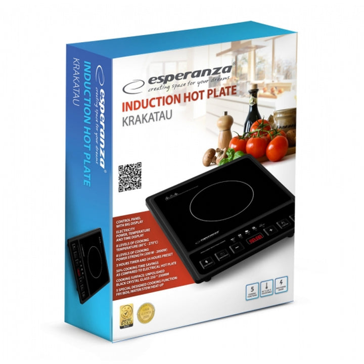 Plită cu inducție Esperanza, putere 2000 W, 5 funcții prestabilite, afișaj mare, Krakatau