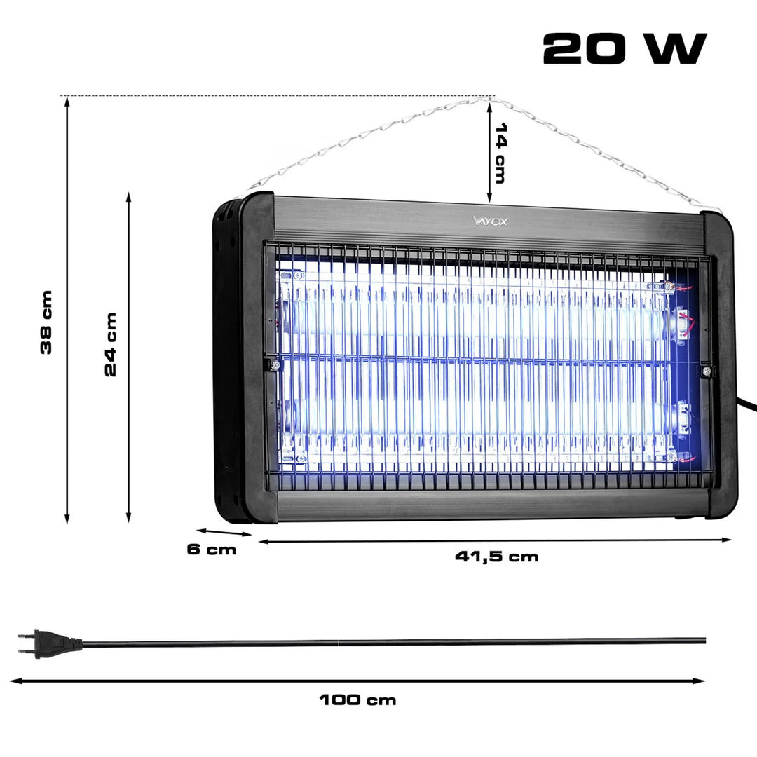 Lampă pentru uciderea insectelor (țânțari, muște, molii), capcană electrică, UV, 20 W, Vayox, 2 bucăți
