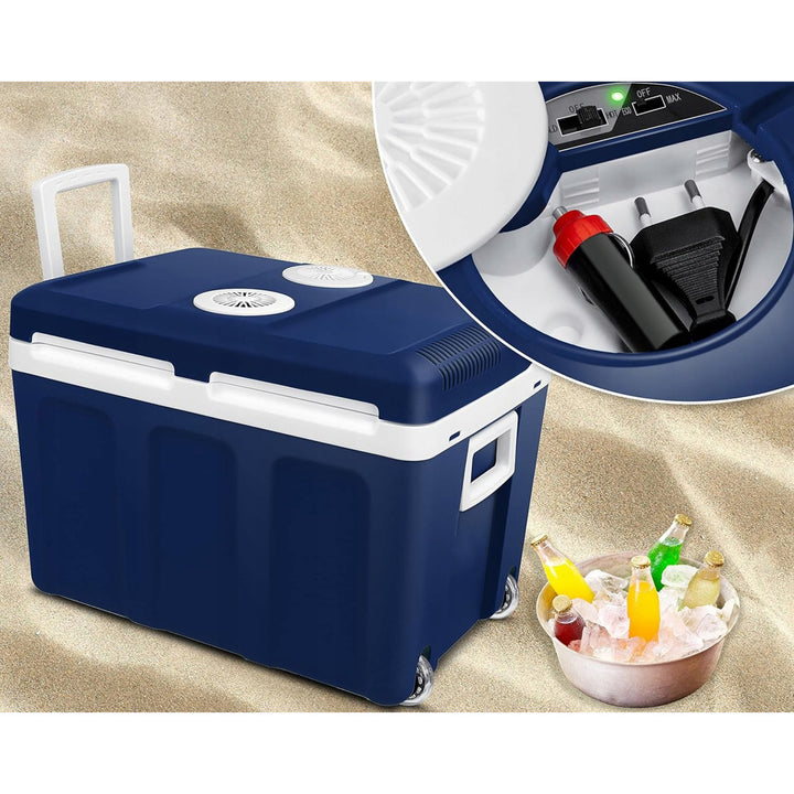 Frigider portabil pentru mașină Blow, cu roți, capacitate de 42 L, mod de încălzire, tensiune DC 12 V și AC 100 V–240 V, 44–210