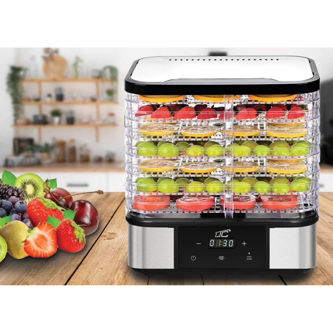 Uscător pentru ciuperci, legume, fructe și carne LTC, din metal, cu 7 tăvi, cu afișaj, panou tactil, putere 380 W, funcție de menținere a temperaturii, LXSR004