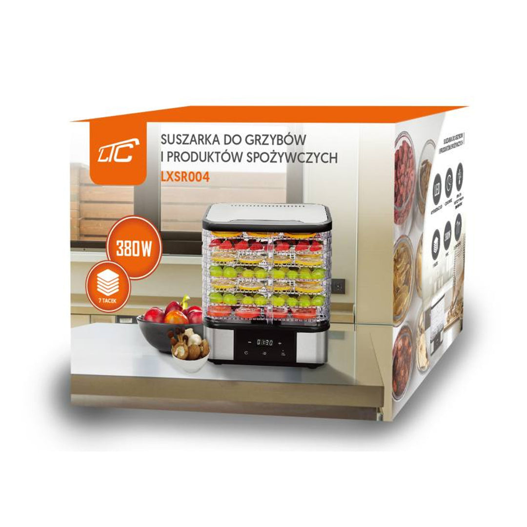 Uscător pentru ciuperci, legume, fructe și carne LTC, din metal, cu 7 tăvi, cu afișaj, panou tactil, putere 380 W, funcție de menținere a temperaturii, LXSR004