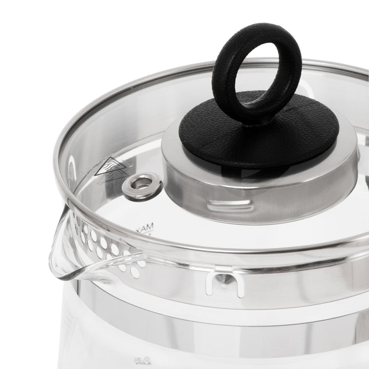Ceainic din sticlă de 1,5 L cu infuzor și reglare a temperaturii, 2200 W, LED 60–100 °C, Adler AD 1299, negru