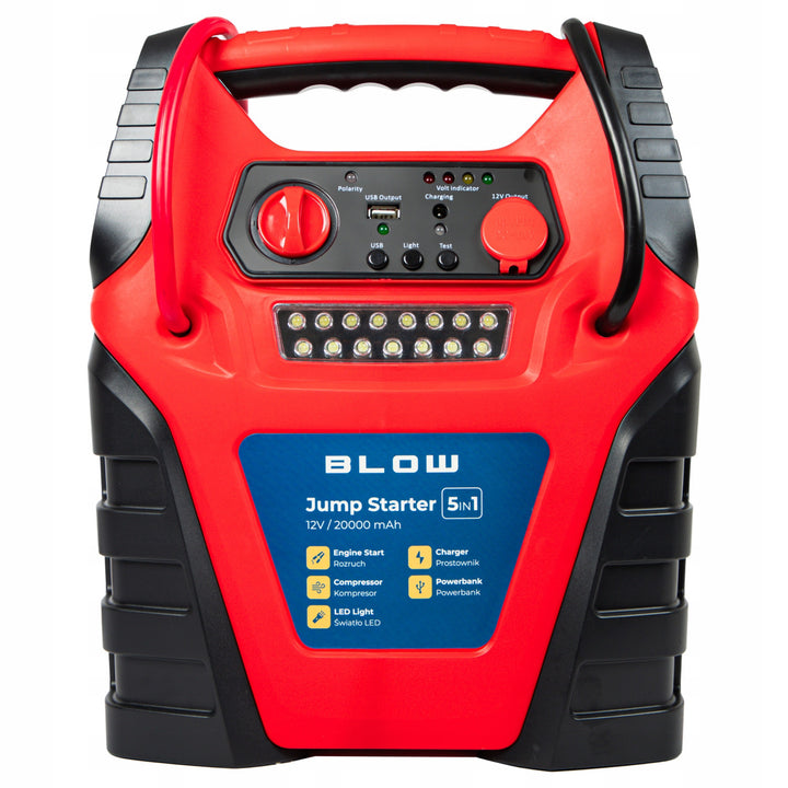 Jump Starter 5 în 1 Blow, cu funcții de compresor, încărcător de baterii și powerbank, baterie de 12 V 20000 mAh, curent de pornire 400 A, curent de vârf 900 A, prevăzut cu siguranță împotriva suprasarcinilor, 81-210#