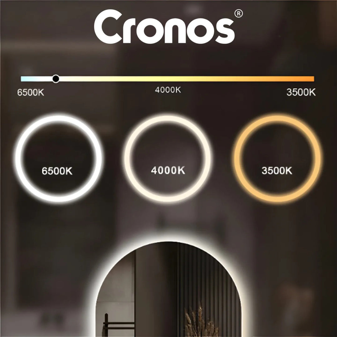 Oglinda încălzită Cronos, ovală, 50 x 80 cm, LED în trei culori, protecție IP44, sistem anti-ceață