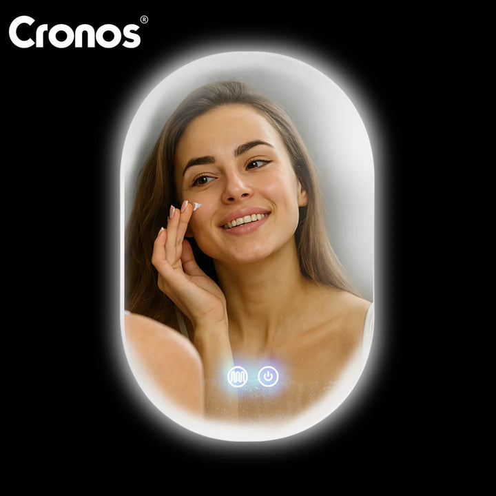 Oglinda încălzită Cronos, ovală, 50 x 80 cm, LED în trei culori, protecție IP44, sistem anti-ceață