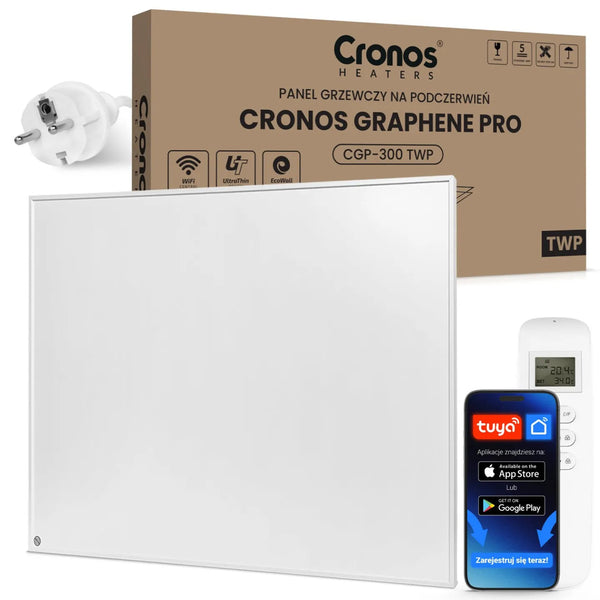 Panou de încălzire cu infraroșu Cronos Graphene, putere 300 W, culoare albă, încălzește o încăpere de până la 8 m², telecomandă, PRO CGP-300TWP