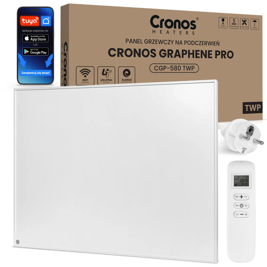 Panou de încălzire cu infraroșu Cronos Graphene, putere 580 W, culoare albă, încălzește o încăpere de până la 16 m², telecomandă, PRO CGP-580TWP