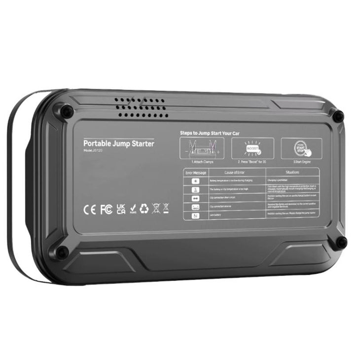 Jump Starter LTC, 12000 mAh, cu compresor, lanternă și powerbank, ecran LCD, putere de 65 W, cabluri și husă incluse în pachet, LXJS120