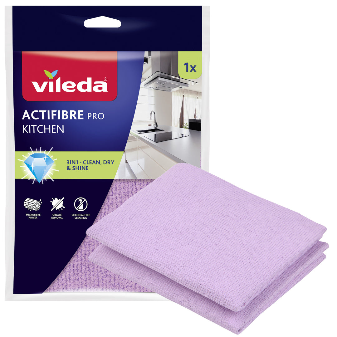 Cârpă Vileda Actifibre Pro, de bucătărie, 1 buc., din microfibră, cu strat de PVA, se poate spăla la temperaturi de până la 60 °C, 183303