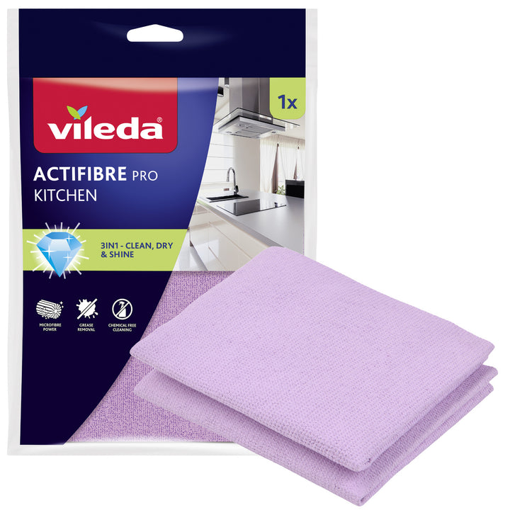 Cârpă Vileda Actifibre Pro, de bucătărie, 1 buc., din microfibră, cu strat de PVA, se poate spăla la temperaturi de până la 60 °C, 183303