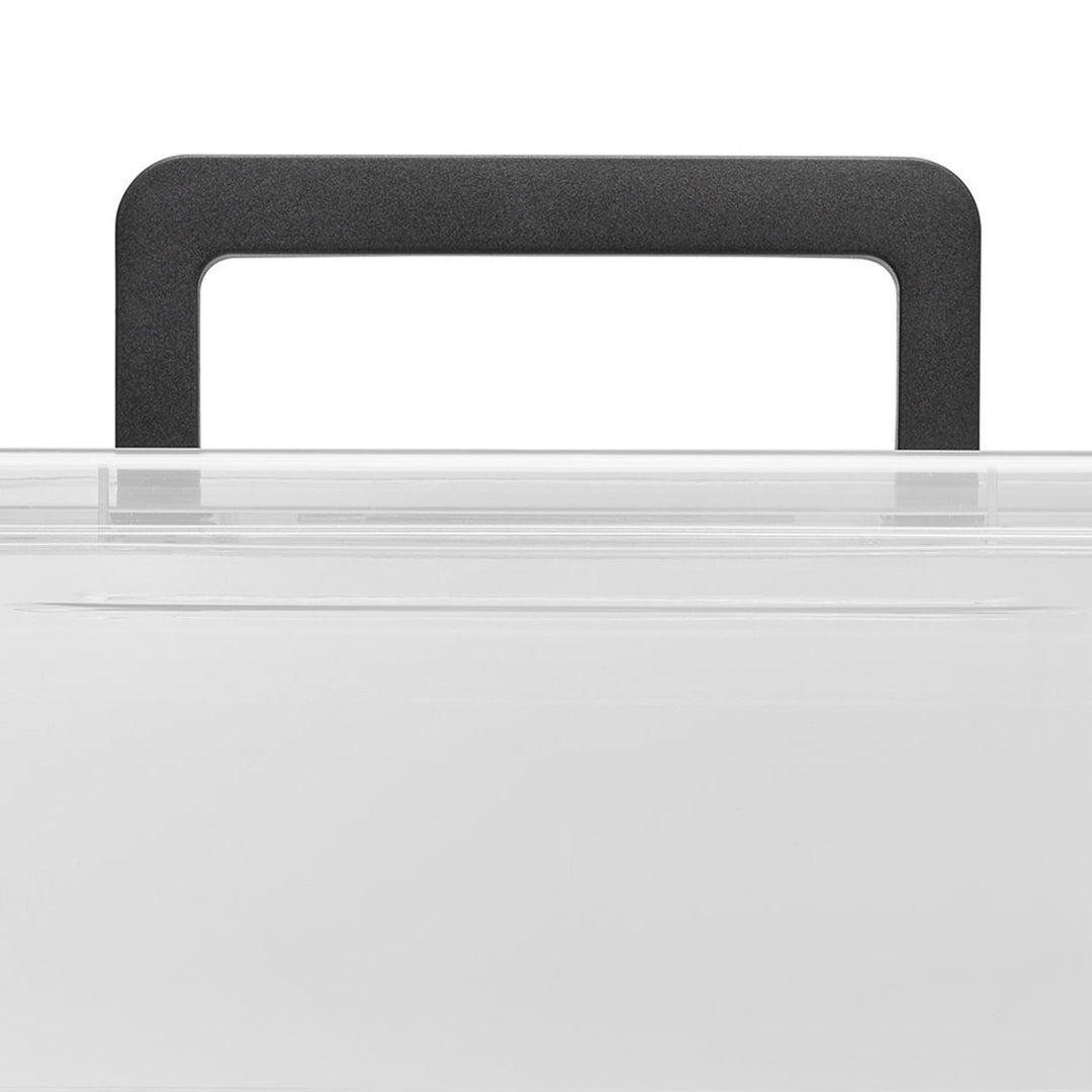 Recipient Moxom SimpleStore, capacitate 60 L, transparent, capac cu cleme, prevăzut cu roți, fără BPA, 04-0081