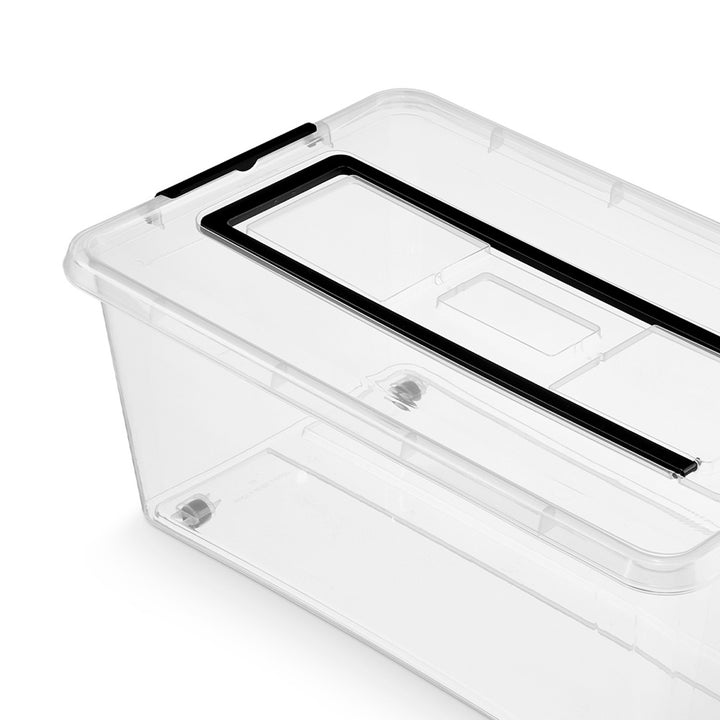 Recipient Moxom SimpleStore, capacitate 40 L, transparent, capac cu cleme, prevăzut cu roți, fără BPA, 04-0076