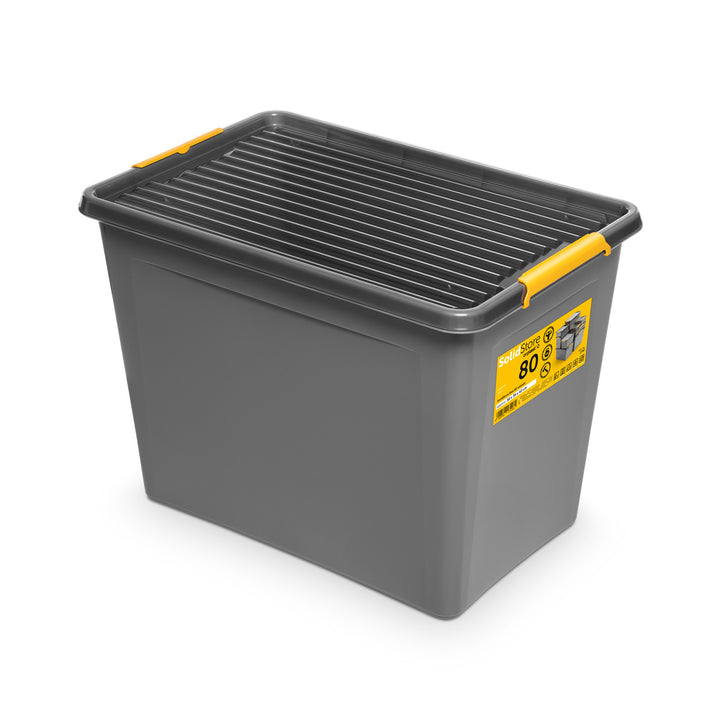 Recipient Moxom SolidStore, capacitate 80 L, gri, capac cu cleme, prevăzut cu roți, fără BPA, 04-0217