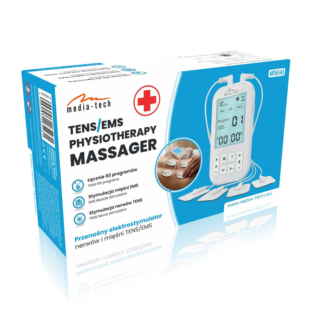 Aparat de masaj și electrostimulator muscular, TENS/EMS, stimulare 3-în-1, Mediatech, MT6543