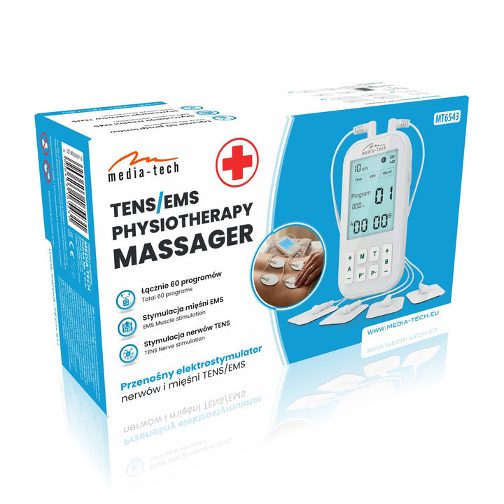 Aparat de masaj și electrostimulator muscular, TENS/EMS, stimulare 3-în-1, Mediatech, MT6543