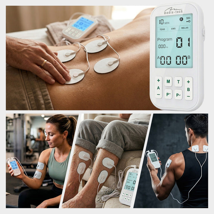 Aparat de masaj și electrostimulator muscular, TENS/EMS, stimulare 3-în-1, Mediatech, MT6543