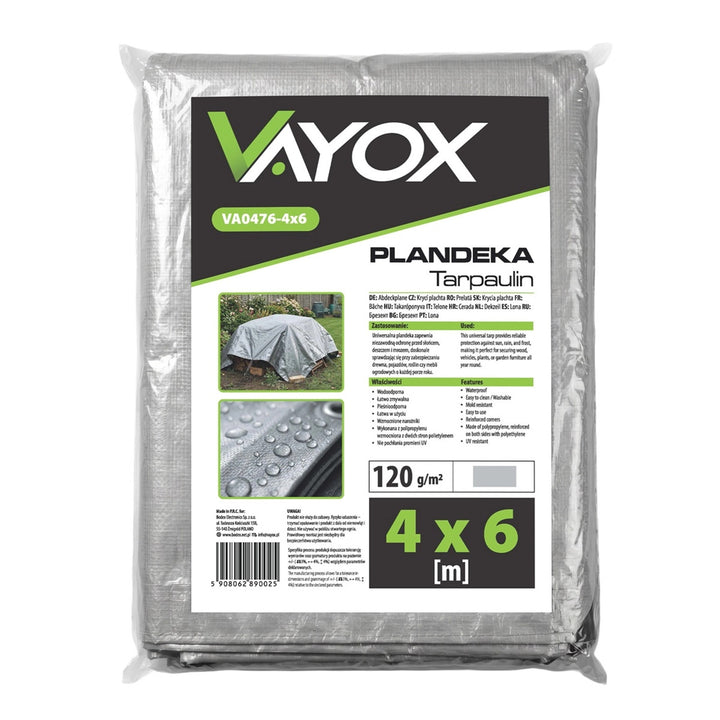 Prelată argintie 120 g, 4 x 6 m, VA0476, impermeabilă, Vayox