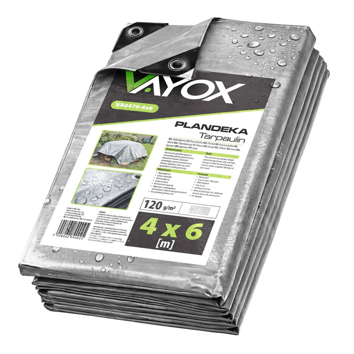 Prelată argintie 120 g, 4 x 6 m, VA0476, impermeabilă, Vayox