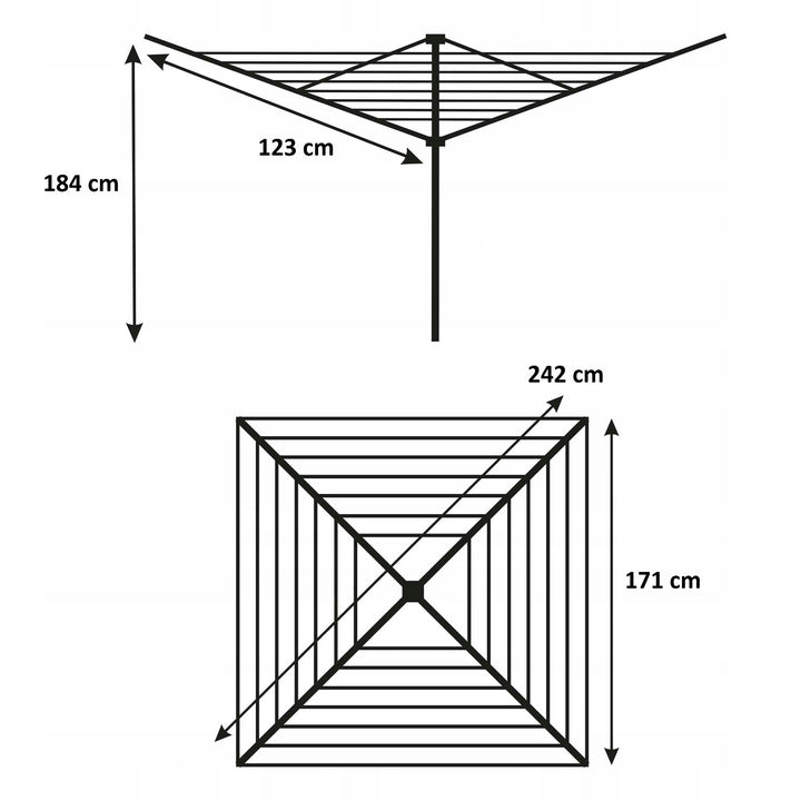 Uscător de rufe pentru grădină, rotativ, 50 m, 4 brațe, Sepio