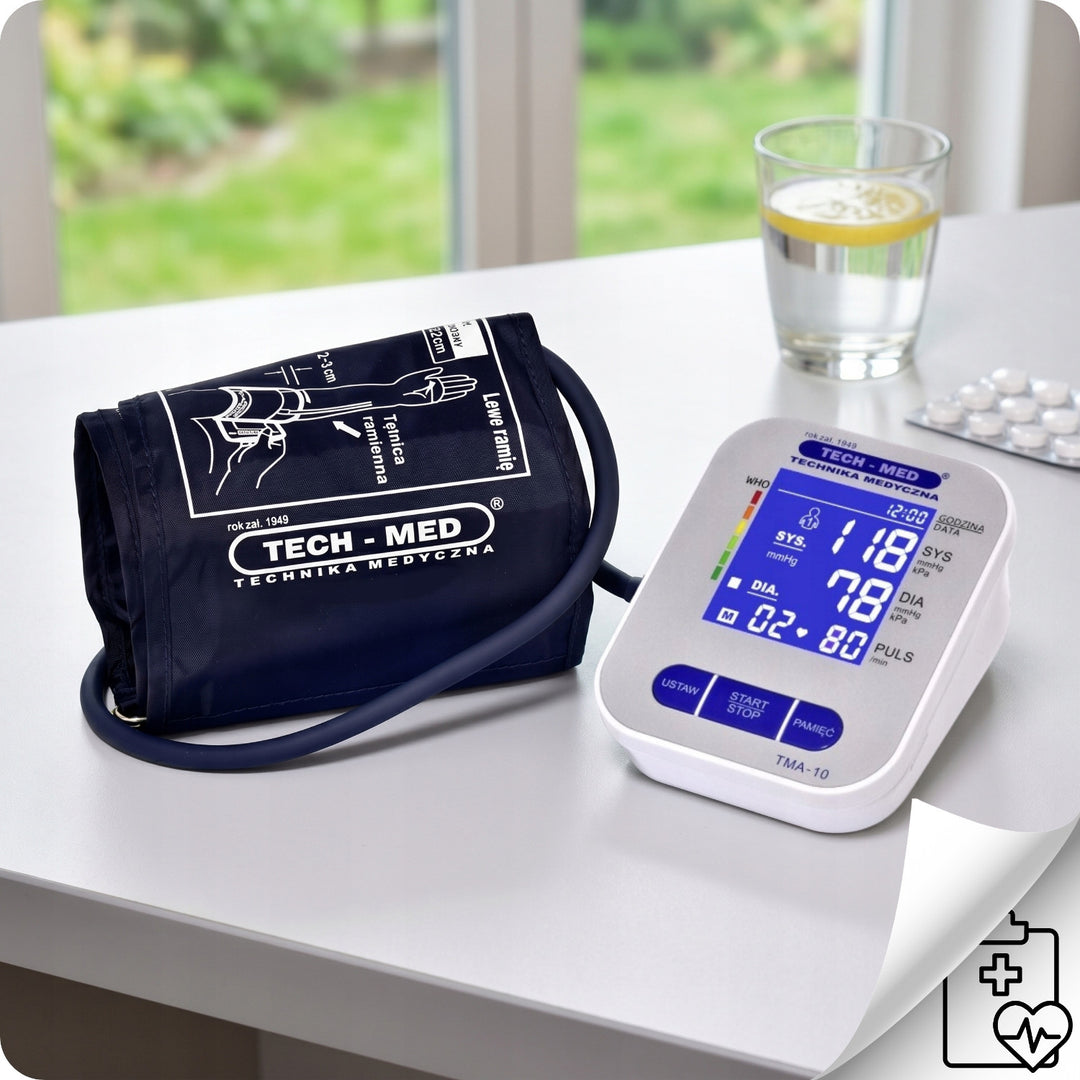 Tensiometru electronic, ecran iluminat, manșetă 22–32 cm, indicator de aritmie, TMA-10, Tech-Med