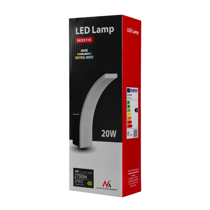 Lampă LED Maclean, culoare neagră, 20 W, IP65, 2750 lm, nuanță albă neutră (4000 K) MCE511 B, 2 bucăți
