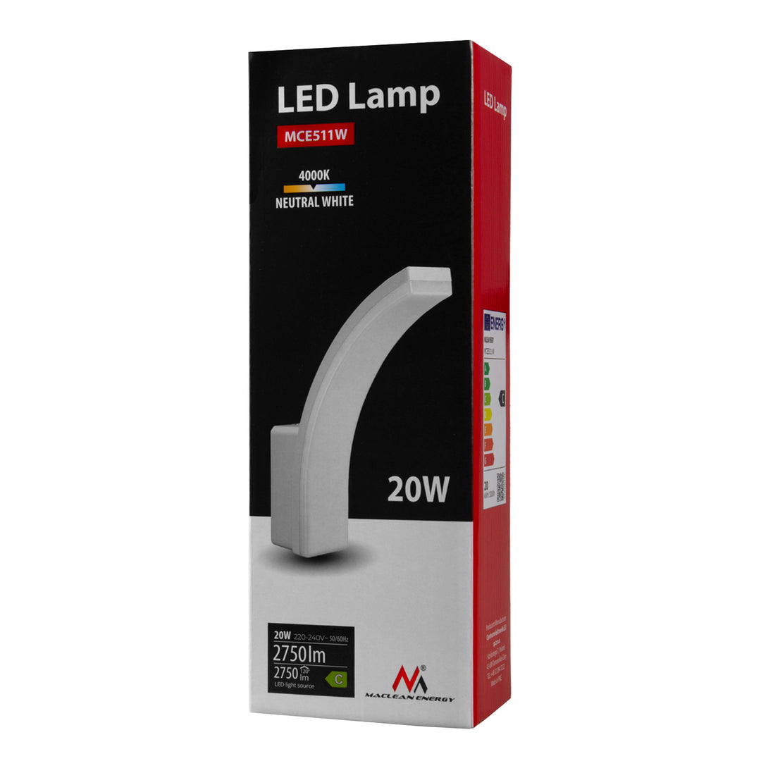 Lampa LED Maclean, culoare albă, 20 W, IP65, 2750 lm, culoare albă neutră (4000 K) MCE511 W, 2 bucăți