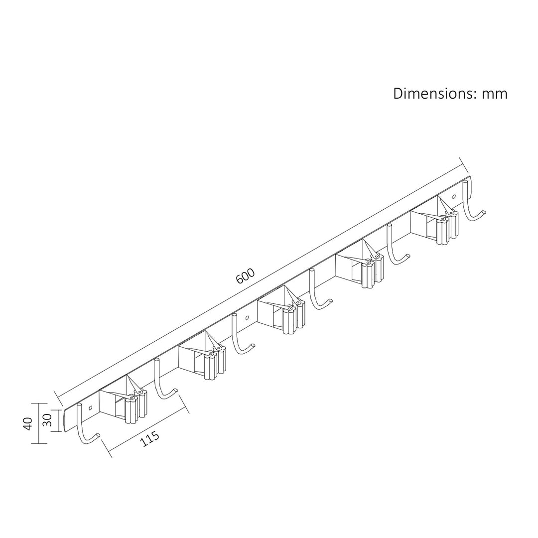 Organizator de perete pentru unelte de grădină și mopuri Maclean, din oțel, cu cârlige, sarcină maximă 20 kg, lățime 60 cm, MC-185, 2 bucăți