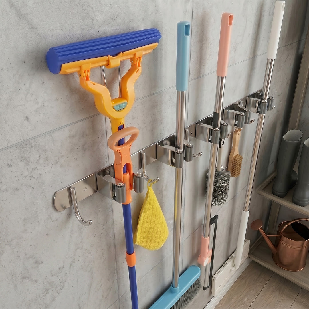 Organizator de perete pentru unelte de grădină și mopuri Maclean, din oțel, cu cârlige, sarcină maximă 20 kg, lățime 60 cm, MC-185, 2 bucăți