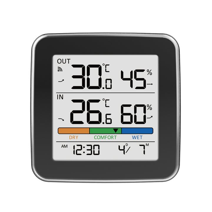 Stație meteo fără fir GreenBlue, temperatură + umiditate IN/OUT, ceas + alarmă + dată, °C / °F, rază de acțiune de până la 60 m, negru, GB169 B + 4 baterii alcaline AAA Varta Industrial