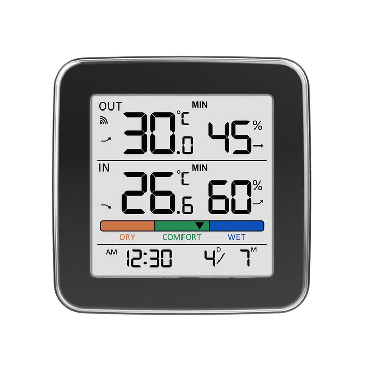 Stație meteo fără fir GreenBlue, temperatură + umiditate IN/OUT, ceas + alarmă + dată, °C / °F, rază de acțiune de până la 60 m, negru, GB169 B + 4 baterii alcaline AAA Varta Industrial