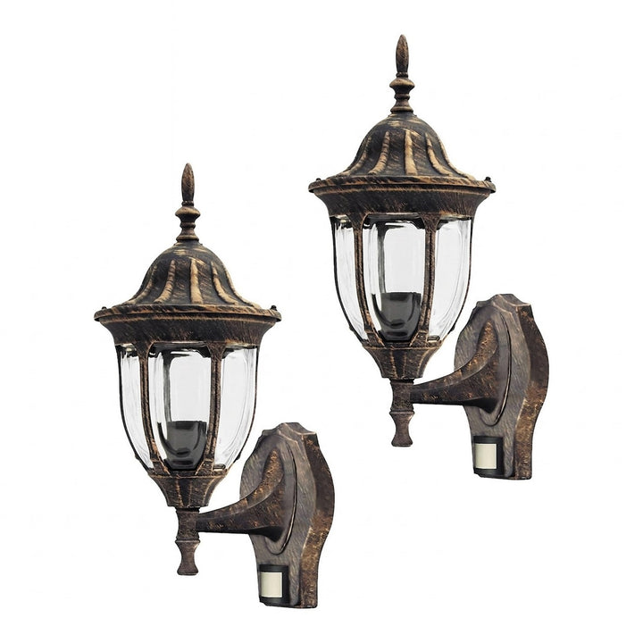 Aplică Rabalux, pentru exterior, cu senzor de mișcare, IP43, E27, max. 60 W, aur antic, Milano, 2 bucăți