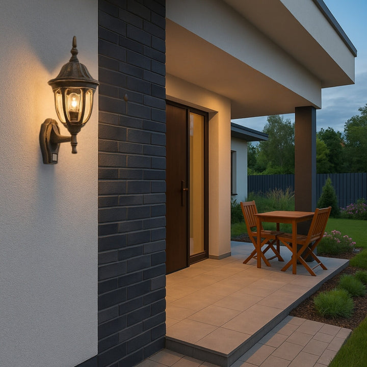 Aplică Rabalux, pentru exterior, cu senzor de mișcare, IP43, E27, max. 60 W, auriu antic, Milano, 4 bucăți