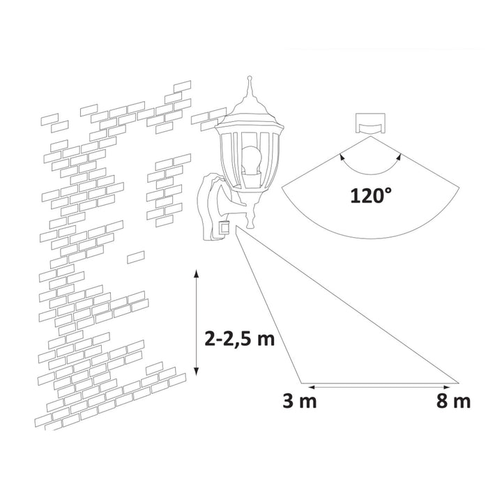 Lampa de perete Rabalux, pentru exterior, cu senzor de mișcare, IP43, E27, max. 60 W, auriu antic, Nizza, 2 bucăți