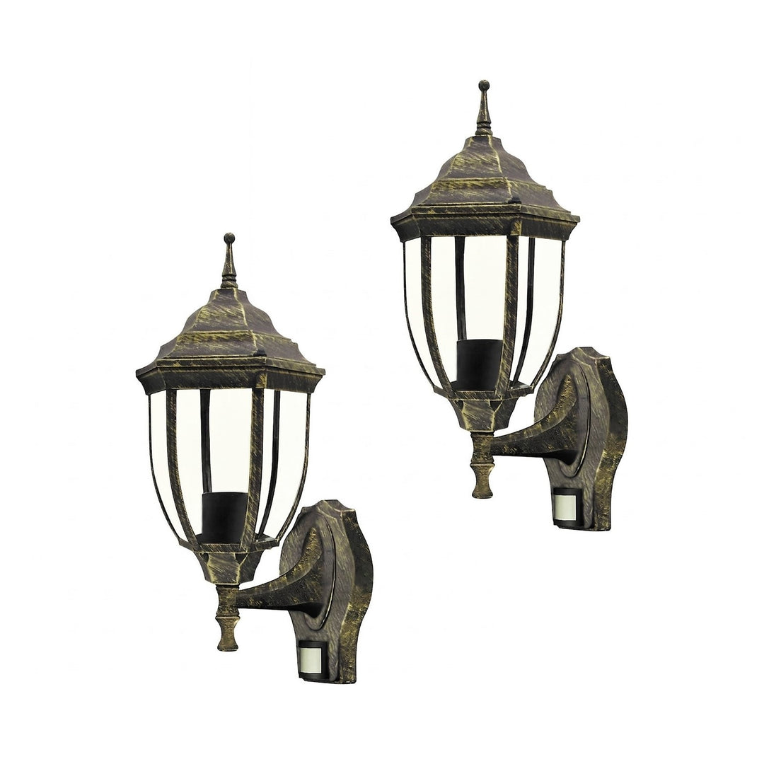 Lampa de perete Rabalux, pentru exterior, cu senzor de mișcare, IP43, E27, max. 60 W, auriu antic, Nizza, 2 bucăți