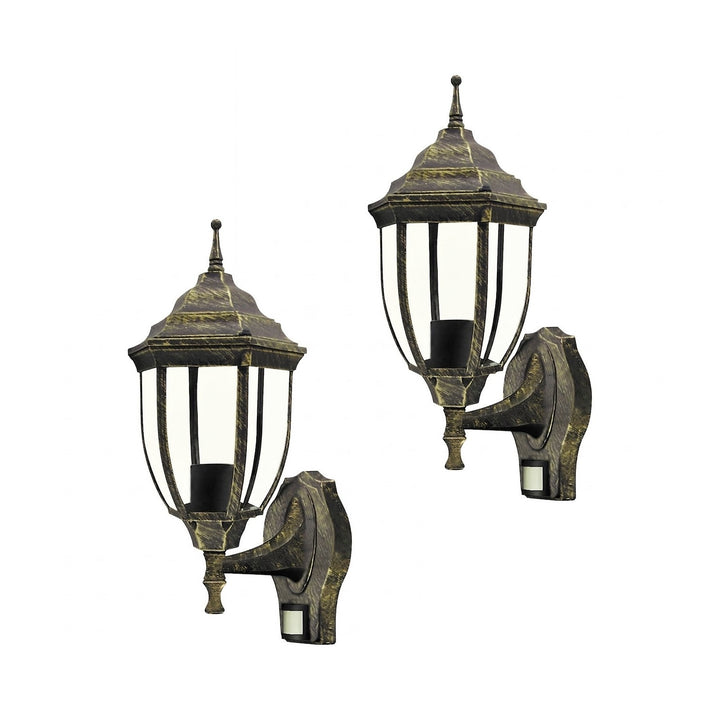 Lampa de perete Rabalux, pentru exterior, cu senzor de mișcare, IP43, E27, max. 60 W, auriu antic, Nizza, 2 bucăți