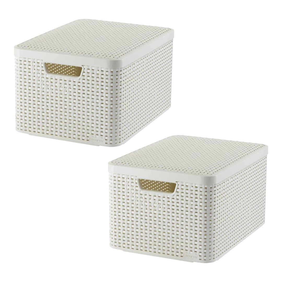 Coș Curver, universal, cu capac, crem, Rattan Style L, 2 bucăți