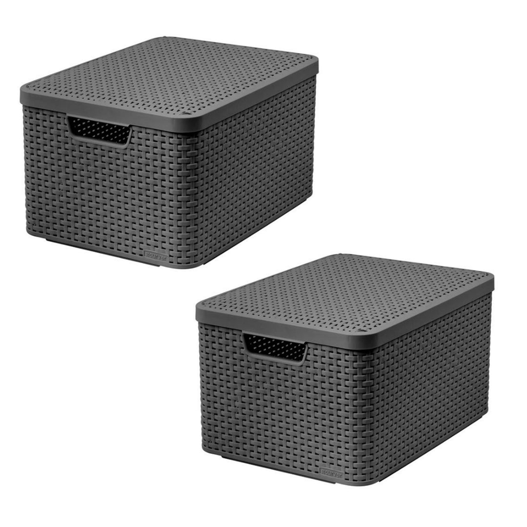Coș Curver, universal, cu capac, gri, Rattan Style L, 2 bucăți