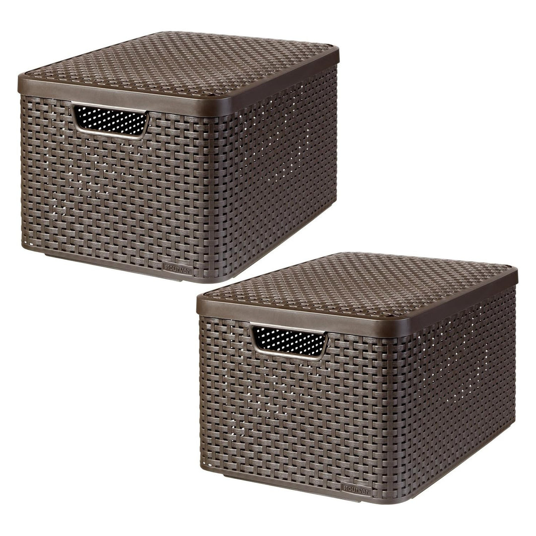Coș Curver, universal, cu capac, maro, Rattan Style L, 2 bucăți