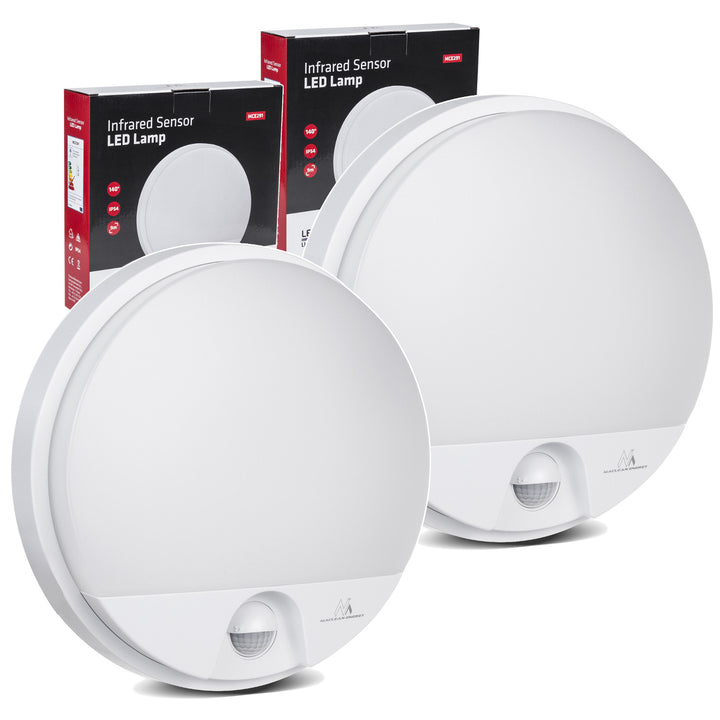 Lampă LED cu senzor de mișcare Maclean, senzor PIR, culoare albă, 15 W, IP54, 1100 lm, lumină neutră, MCE291 W, 2 bucăți