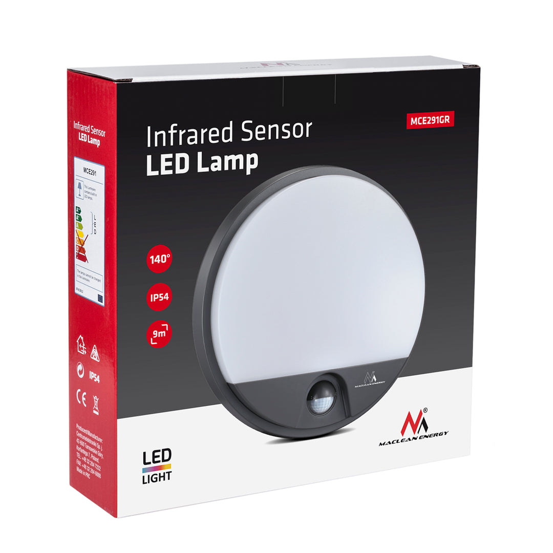 Lampă LED cu senzor de mișcare Maclean, senzor PIR, culoare gri, 15 W, IP54, 1100 lm, lumină neutră, MCE291 W, 2 bucăți