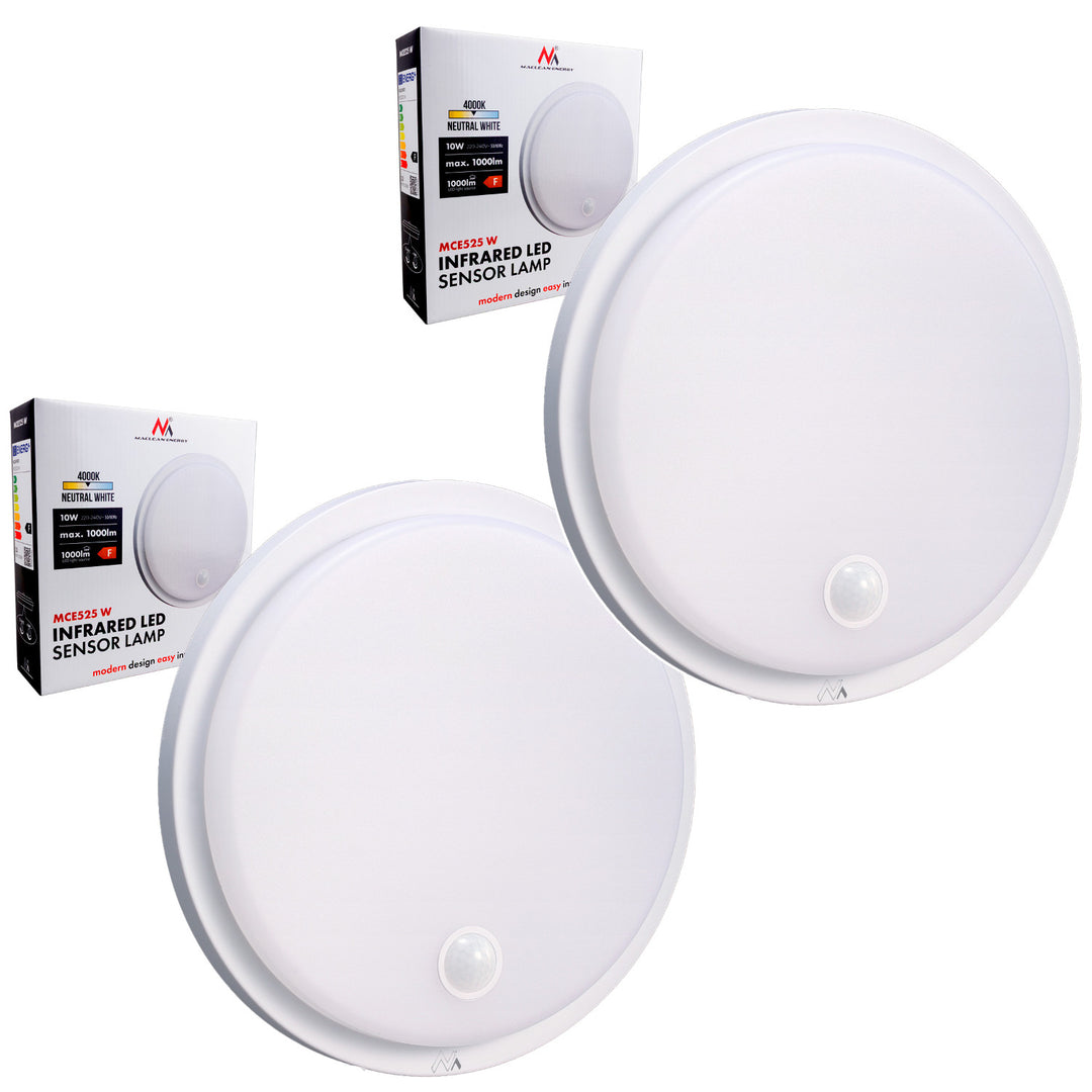 Lampă LED cu senzor de mișcare Maclean, senzor PIR, culoare albă, 10 W, IP65, 1000 lm, lumină neutră, MCE525 W, 2 bucăți