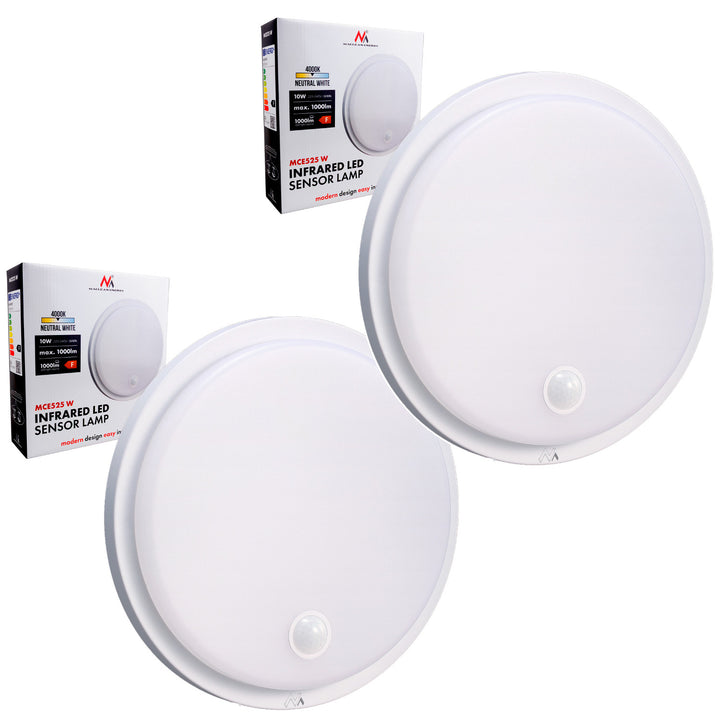Lampă LED cu senzor de mișcare Maclean, senzor PIR, culoare albă, 10 W, IP65, 1000 lm, lumină neutră, MCE525 W, 2 bucăți