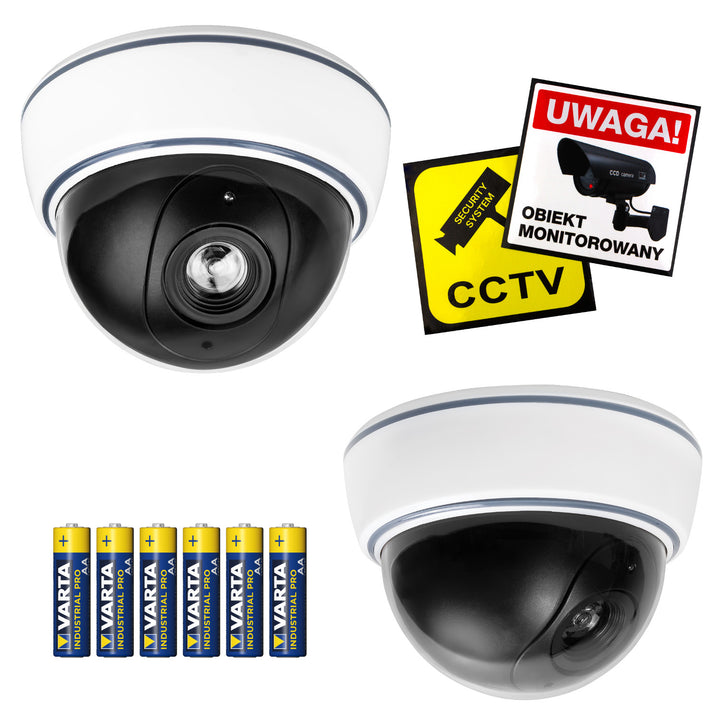 Cameră falsă tip cupolă DC2300 cu LED intermitent, 2 bucăți + 6 baterii AA Varta Industrial