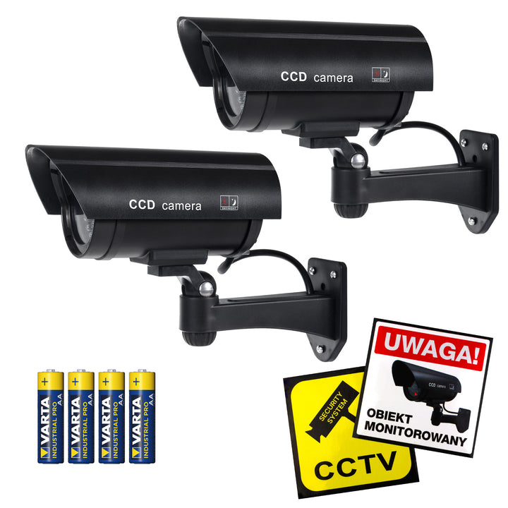 Cameră falsă cu LED intermitent IR1100 B IR pentru exterior, neagră, 2 bucăți + 4 baterii AA Varta Industrial