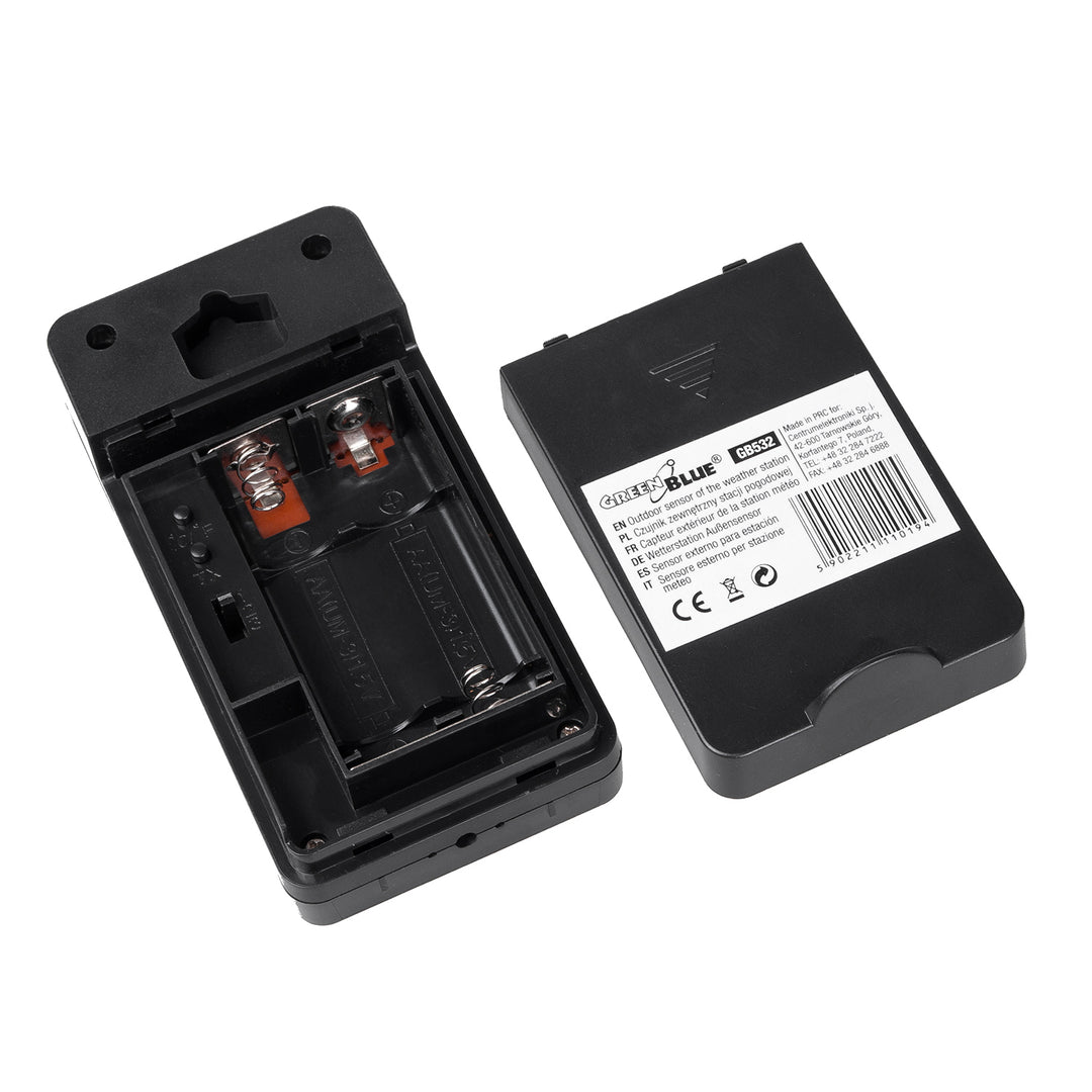 Senzorul exterior al stației meteorologice GreenBlue, compatibil cu stația GB522, model GB532 + 2 baterii alcaline AA Varta Industrial