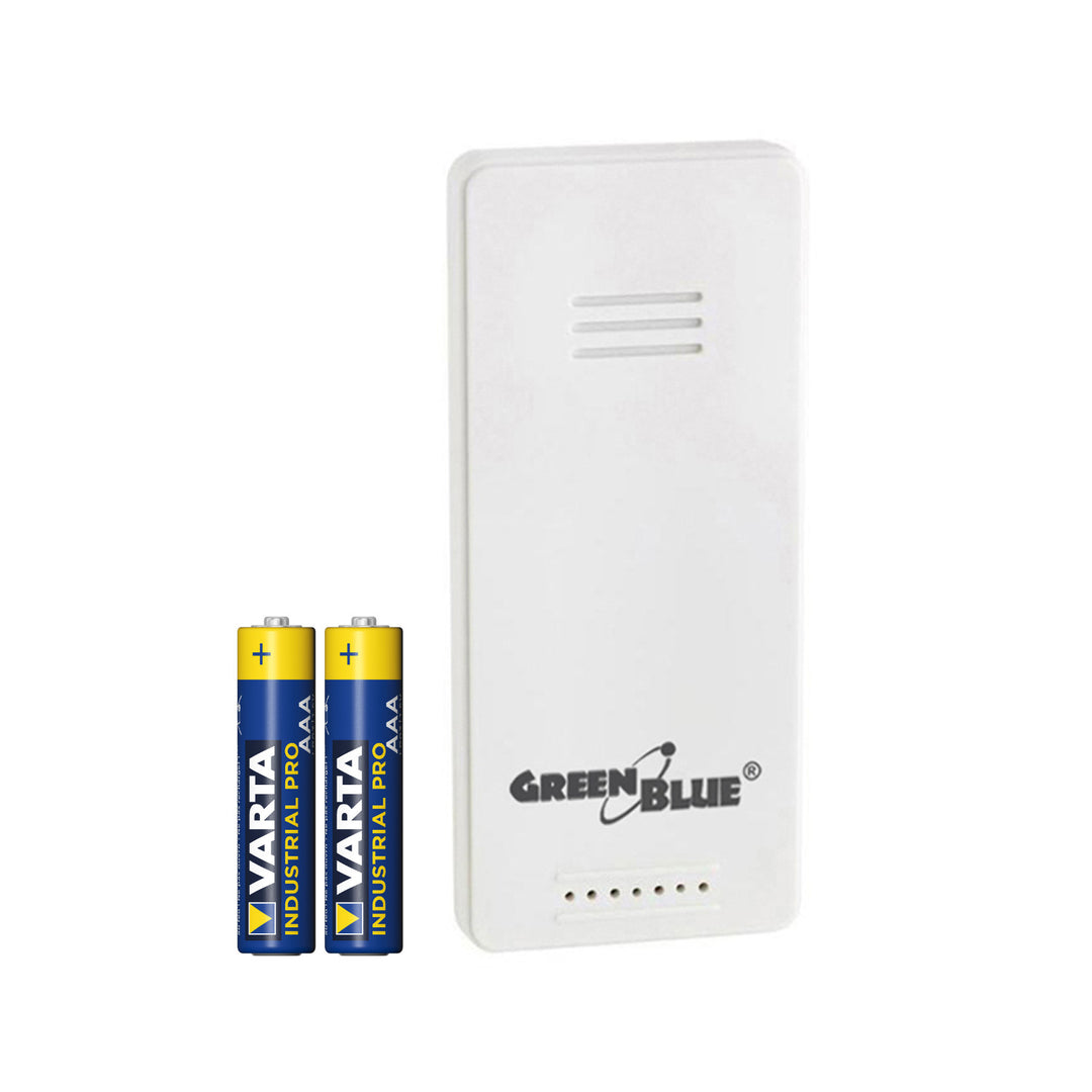 Senzorul exterior al stației meteorologice GreenBlue, compatibil cu stațiile GB521, GB542 și GB218, modelul GB692 + 2 baterii alcaline AAA Varta Industrial